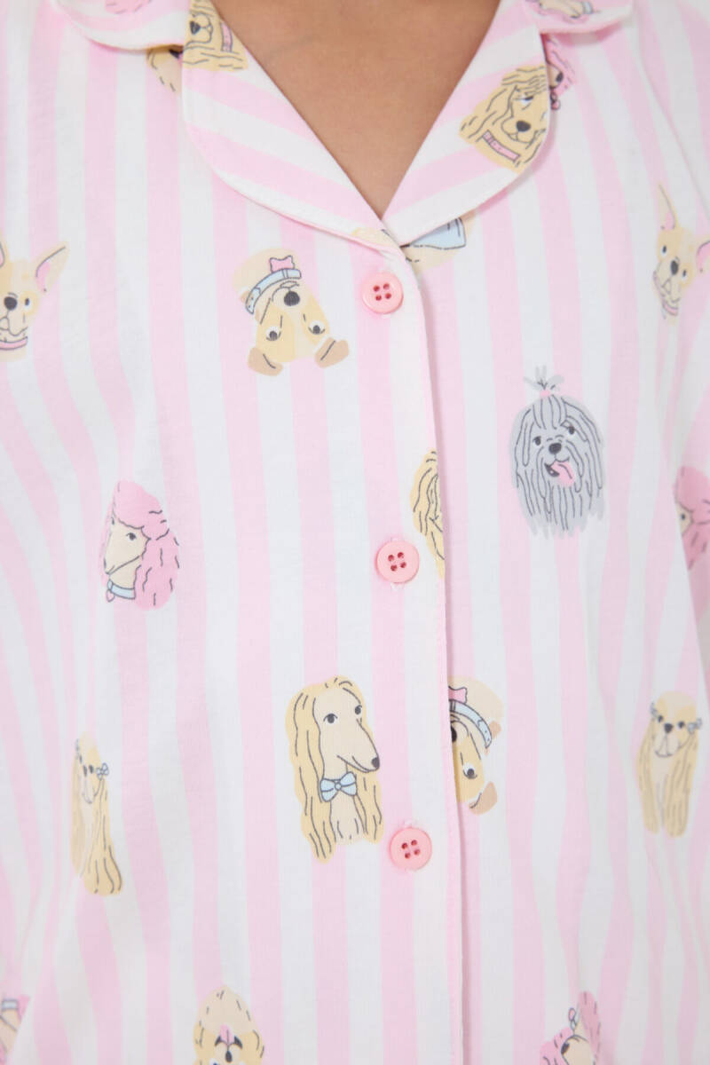 Rolypoly Kız Çocuk %100 Pamuk Gömlek Yaka Baskılı Yazlık Relaxed Fit Pembe Pijama Takımı RP3809-C-V1 - 3