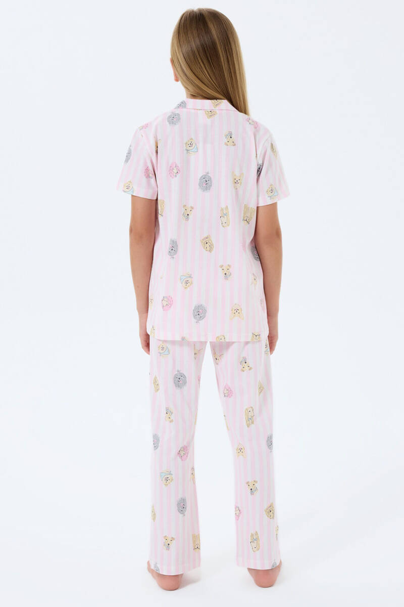 Rolypoly Kız Çocuk %100 Pamuk Gömlek Yaka Baskılı Yazlık Relaxed Fit Pembe Pijama Takımı RP3809-C-V1 - 4