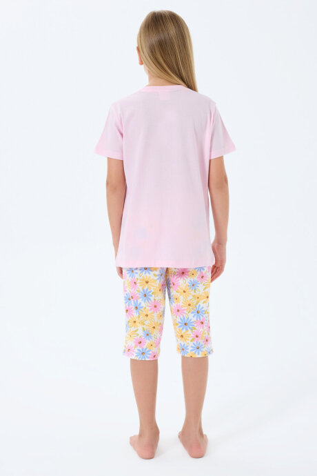 Rolypoly Kız Çocuk %100 Pamuk Bisiklet Yaka Baskılı Yazlık Regular Fit Pembe Kapri Takım RP3783-C-V1 - 4