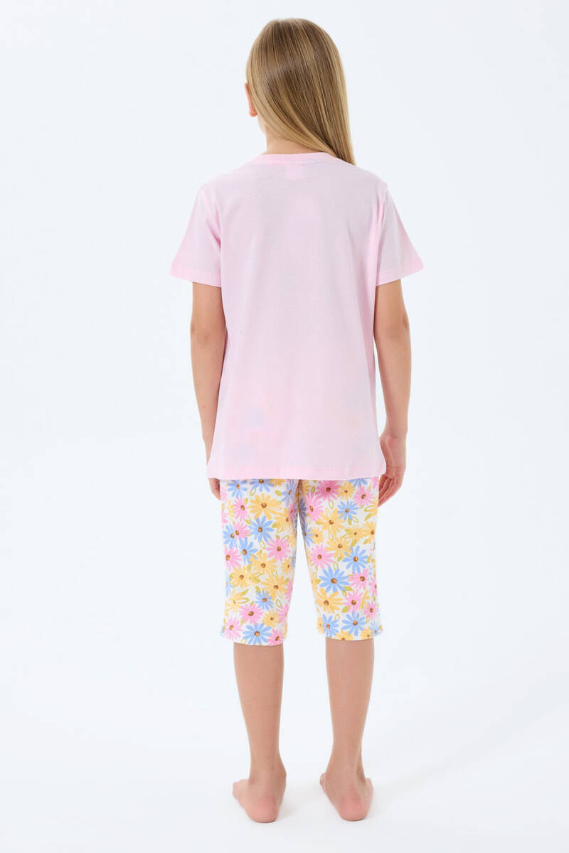 Rolypoly Kız Çocuk %100 Pamuk Bisiklet Yaka Baskılı Yazlık Regular Fit Pembe Kapri Takım RP3783-C-V1 - 4