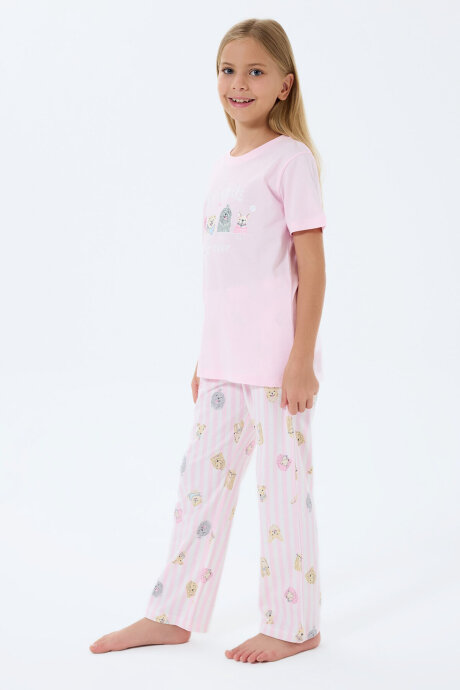 Rolypoly Kız Çocuk Bisiklet Yaka Baskılı Yazlık Regular Fit Pembe Pijama Takımı RP3810-C-V1 (1)