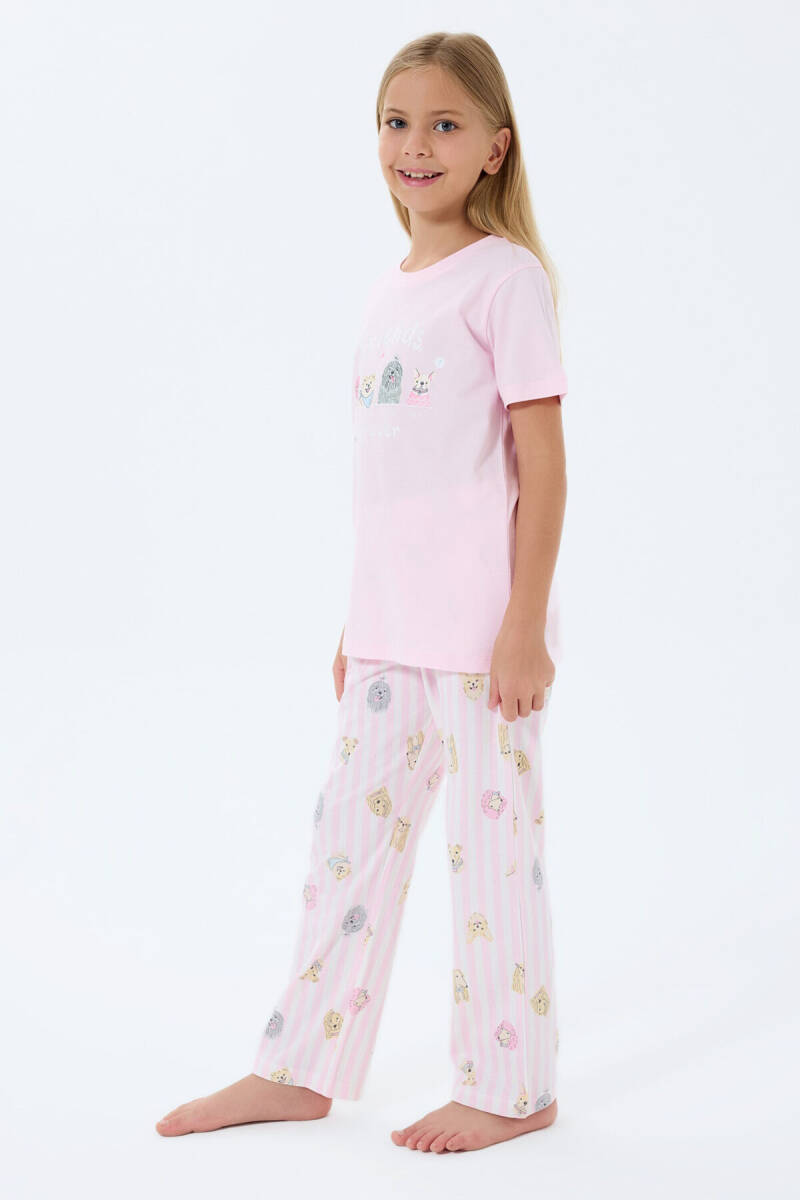 Rolypoly Kız Çocuk Bisiklet Yaka Baskılı Yazlık Regular Fit Pembe Pijama Takımı RP3810-C-V1 - 2