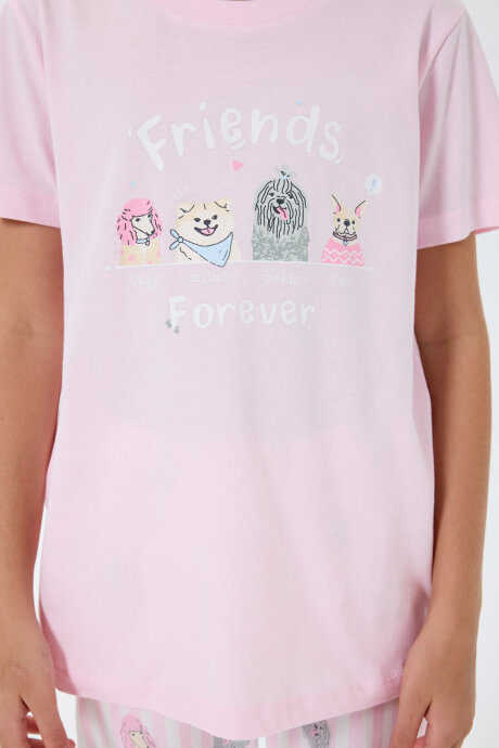 Rolypoly Kız Çocuk Bisiklet Yaka Baskılı Yazlık Regular Fit Pembe Pijama Takımı RP3810-C-V1 - 3