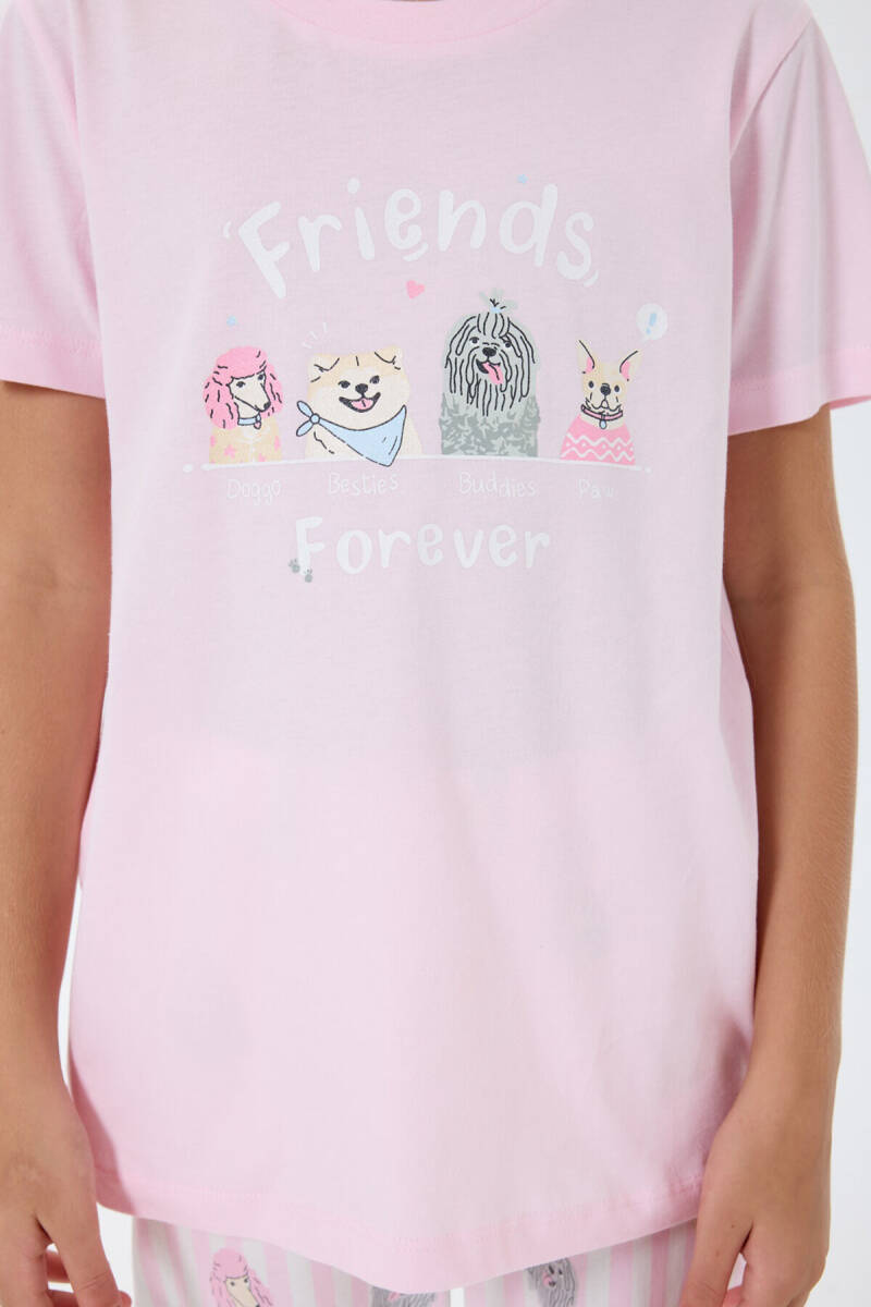 Rolypoly Kız Çocuk Bisiklet Yaka Baskılı Yazlık Regular Fit Pembe Pijama Takımı RP3810-C-V1 - 3
