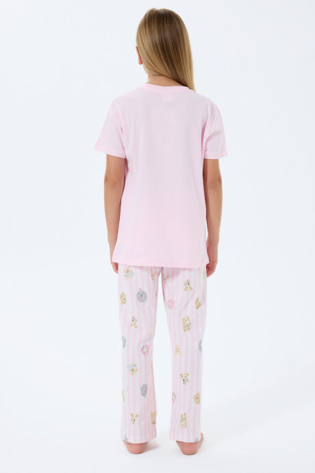 Rolypoly Kız Çocuk Bisiklet Yaka Baskılı Yazlık Regular Fit Pembe Pijama Takımı RP3810-C-V1 - 4