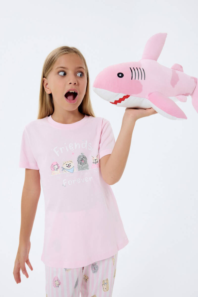 Rolypoly Kız Çocuk Bisiklet Yaka Baskılı Yazlık Regular Fit Pembe Pijama Takımı RP3810-C-V1 - 5