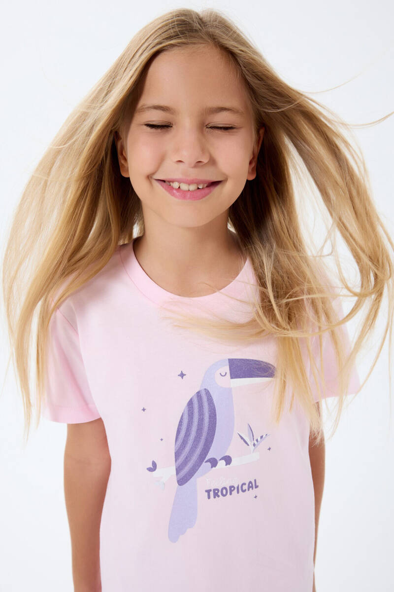 Rolypoly Kız Çocuk Bisiklet Yaka Baskılı Yazlık Regular Fit Pembe Pijama Takımı RP3811-C-V2 - 2