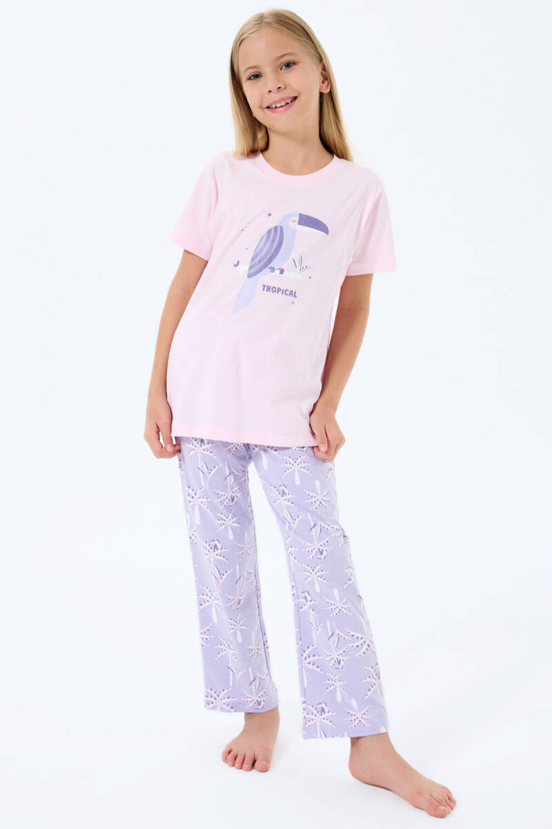 Rolypoly Kız Çocuk Bisiklet Yaka Baskılı Yazlık Regular Fit Pembe Pijama Takımı RP3811-C-V2 - 3