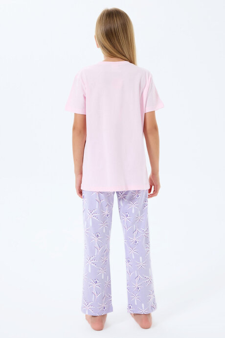Rolypoly Kız Çocuk Bisiklet Yaka Baskılı Yazlık Regular Fit Pembe Pijama Takımı RP3811-C-V2 - 4
