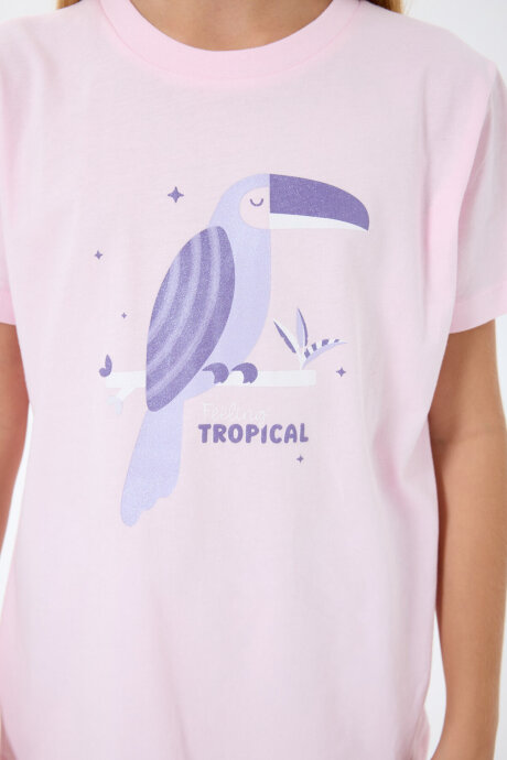 Rolypoly Kız Çocuk Bisiklet Yaka Baskılı Yazlık Regular Fit Pembe Pijama Takımı RP3811-C-V2 - 5