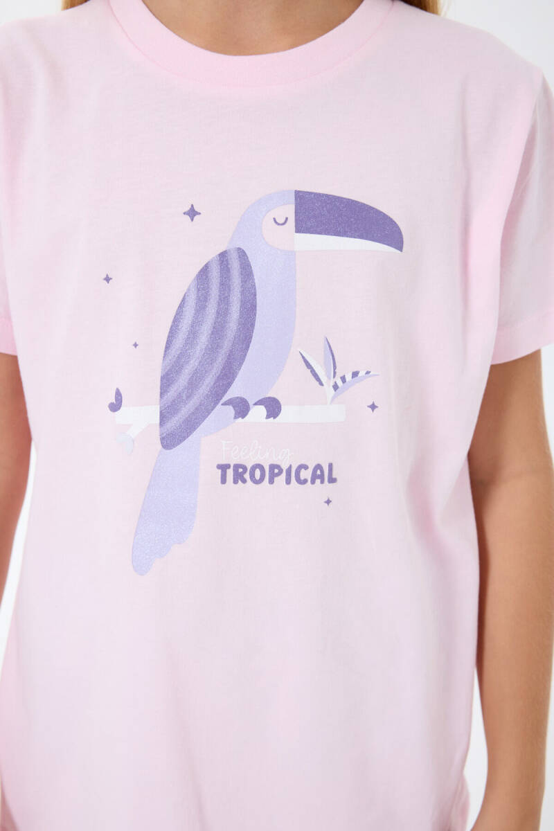 Rolypoly Kız Çocuk Bisiklet Yaka Baskılı Yazlık Regular Fit Pembe Pijama Takımı RP3811-C-V2 - 5