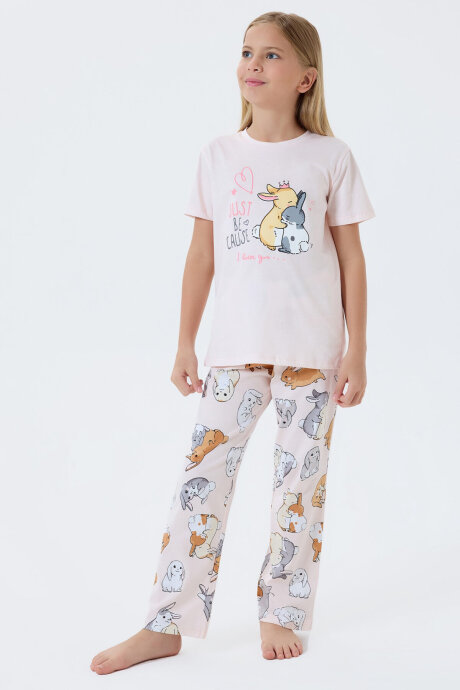 Rolypoly Kız Çocuk Bisiklet Yaka Baskılı Yazlık Regular Fit Pembe Pijama Takımı RP3774-C-V2 (1)