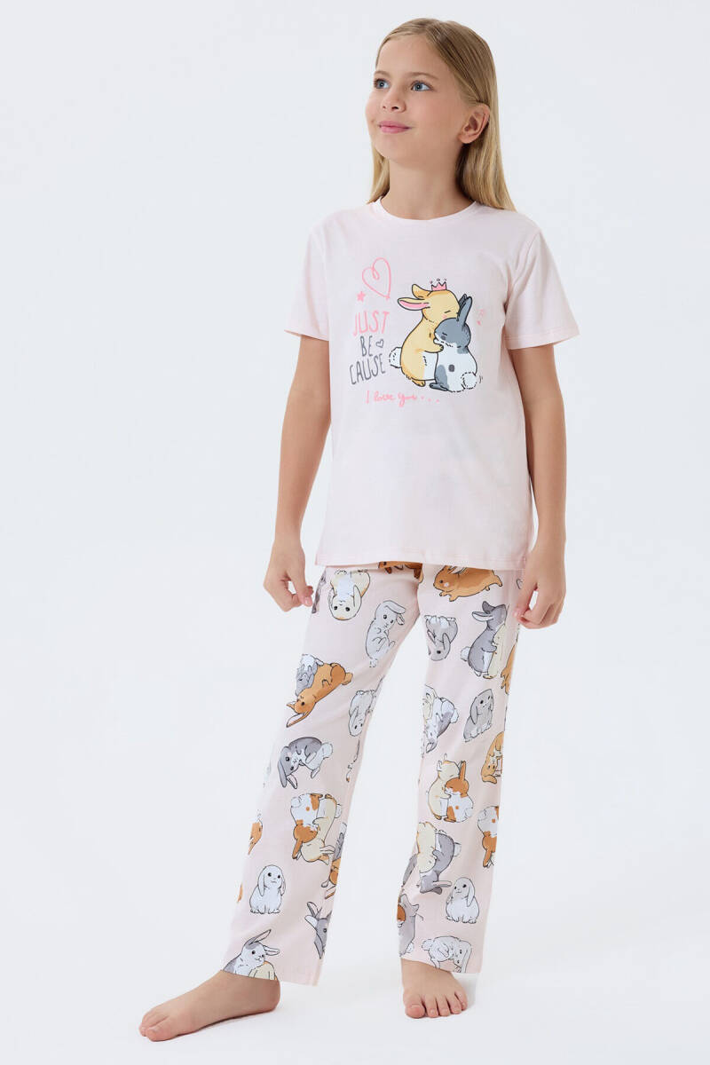 Rolypoly Kız Çocuk Bisiklet Yaka Baskılı Yazlık Regular Fit Pembe Pijama Takımı RP3774-C-V2 - 2