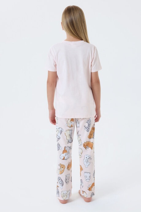 Rolypoly Kız Çocuk Bisiklet Yaka Baskılı Yazlık Regular Fit Pembe Pijama Takımı RP3774-C-V2 - 4