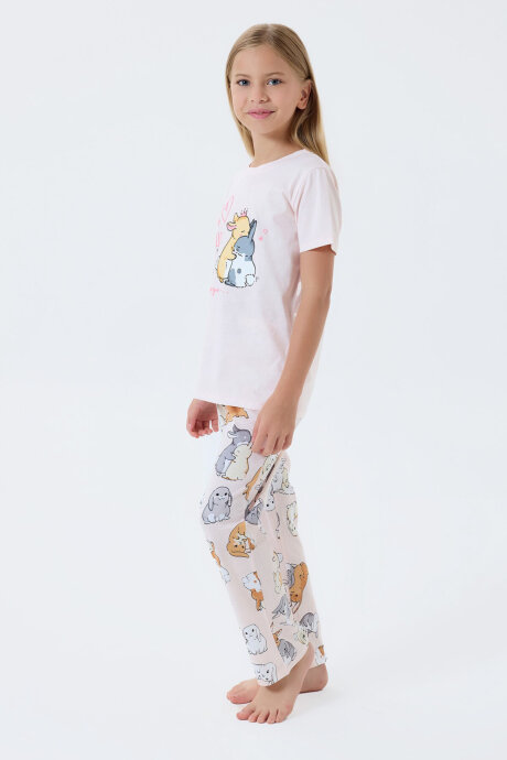 Rolypoly Kız Çocuk Bisiklet Yaka Baskılı Yazlık Regular Fit Pembe Pijama Takımı RP3774-C-V2 - 5