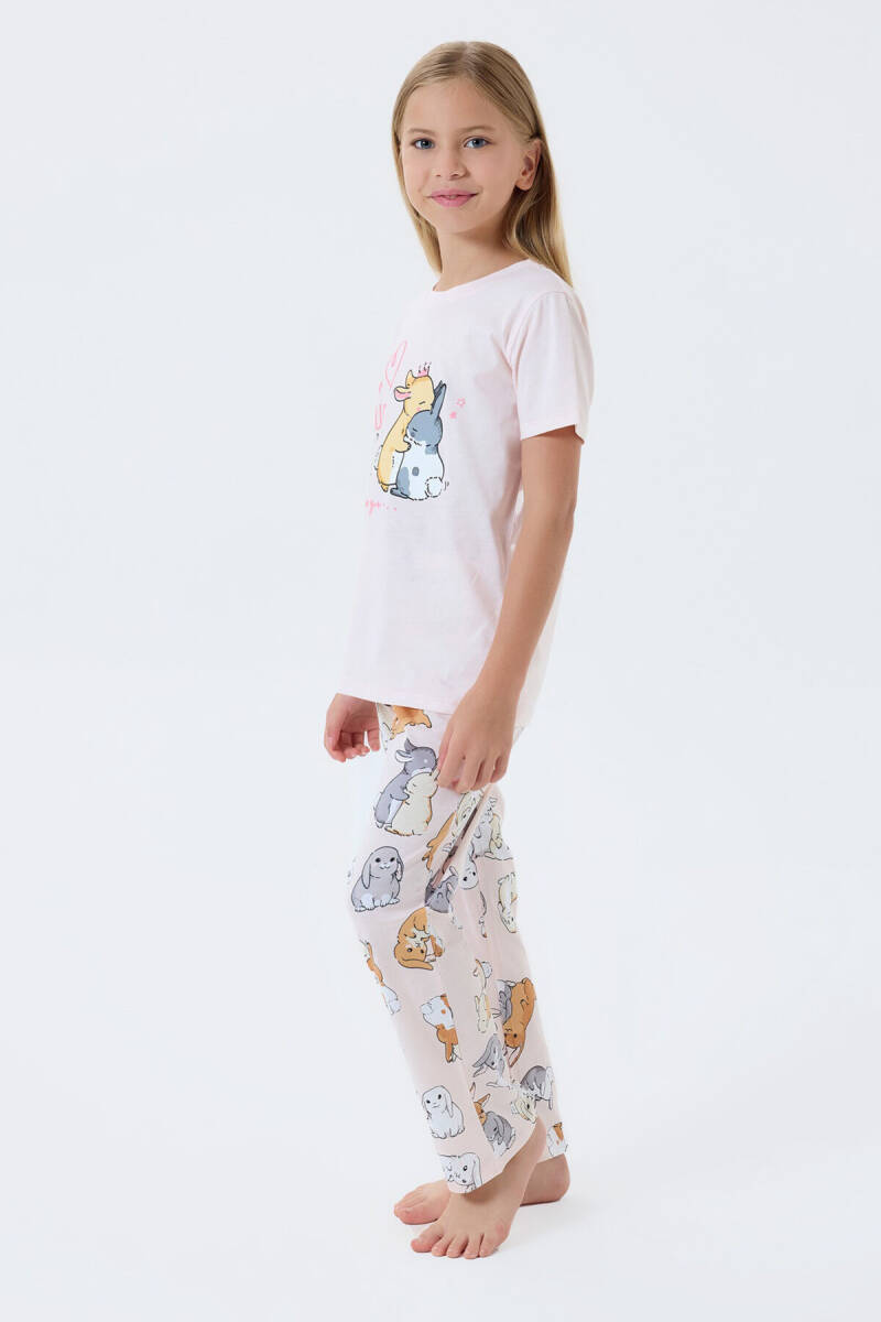 Rolypoly Kız Çocuk Bisiklet Yaka Baskılı Yazlık Regular Fit Pembe Pijama Takımı RP3774-C-V2 - 5