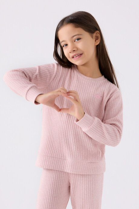 Rolypoly Kız Çocuk Bisiklet Yaka Pigment Baskılı Kışlık Regular Fit Pembe Pijama Takımı RP3464-C-V1 - 2