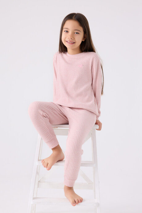 Rolypoly Kız Çocuk Bisiklet Yaka Pigment Baskılı Kışlık Regular Fit Pembe Pijama Takımı RP3464-C-V1 - 3