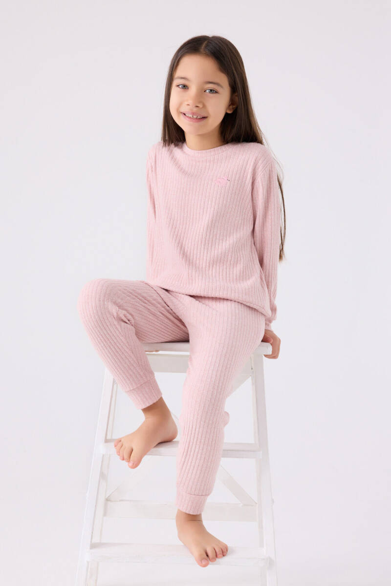 Rolypoly Kız Çocuk Bisiklet Yaka Pigment Baskılı Kışlık Regular Fit Pembe Pijama Takımı RP3464-C-V1 - 3