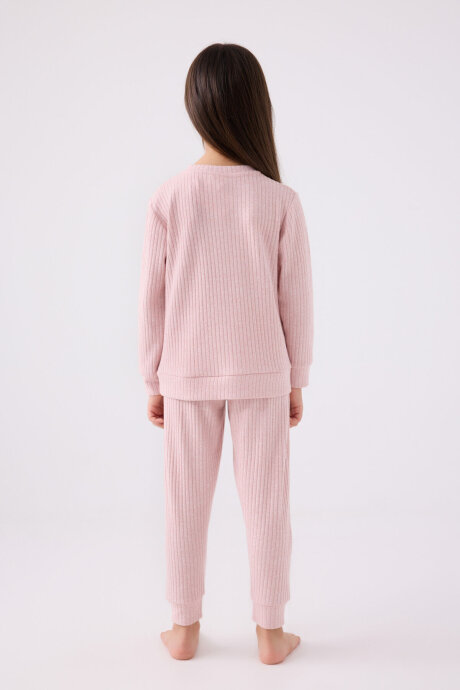 Rolypoly Kız Çocuk Bisiklet Yaka Pigment Baskılı Kışlık Regular Fit Pembe Pijama Takımı RP3464-C-V1 - 5