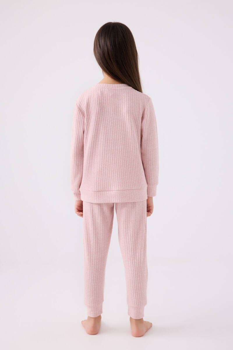 Rolypoly Kız Çocuk Bisiklet Yaka Pigment Baskılı Kışlık Regular Fit Pembe Pijama Takımı RP3464-C-V1 - 5