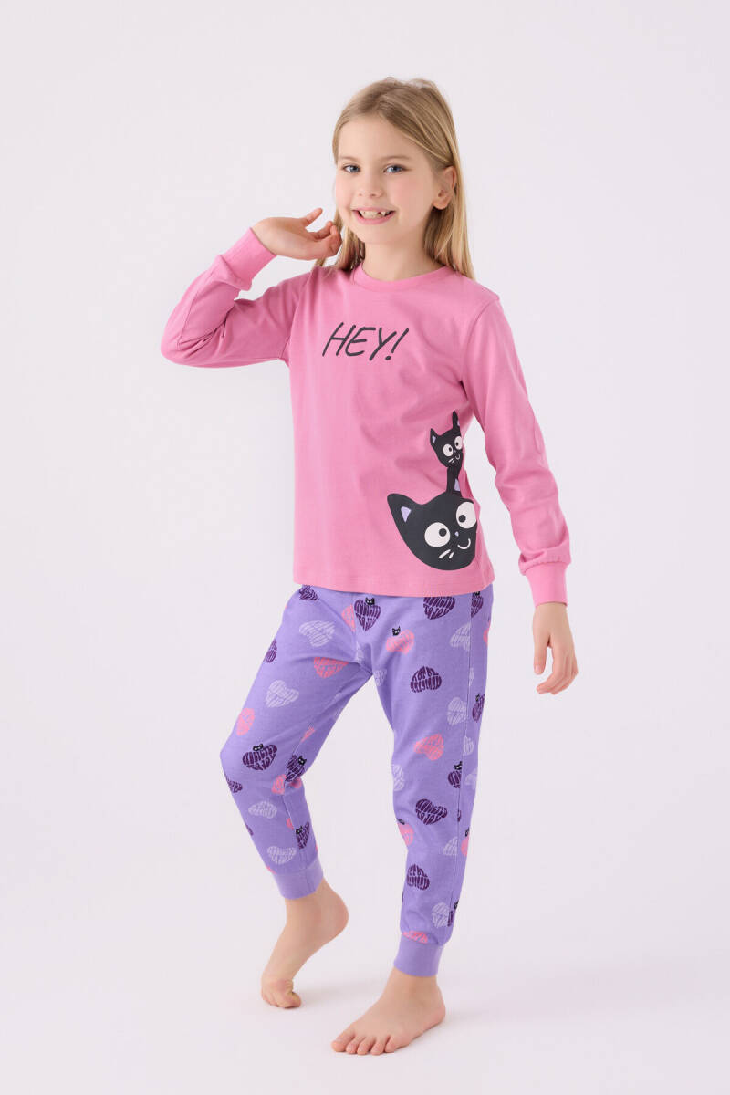 Rolypoly Kız Çocuk Bisiklet Yaka Pigment Baskılı Kışlık Regular Fit Pembe Pijama Takımı RP3466-C-V2 - 3