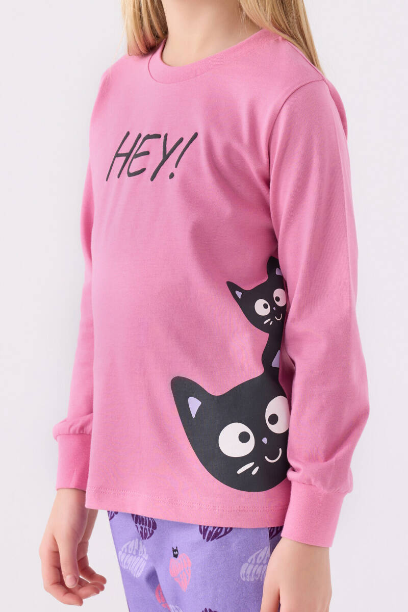 Rolypoly Kız Çocuk Bisiklet Yaka Pigment Baskılı Kışlık Regular Fit Pembe Pijama Takımı RP3466-C-V2 - 4