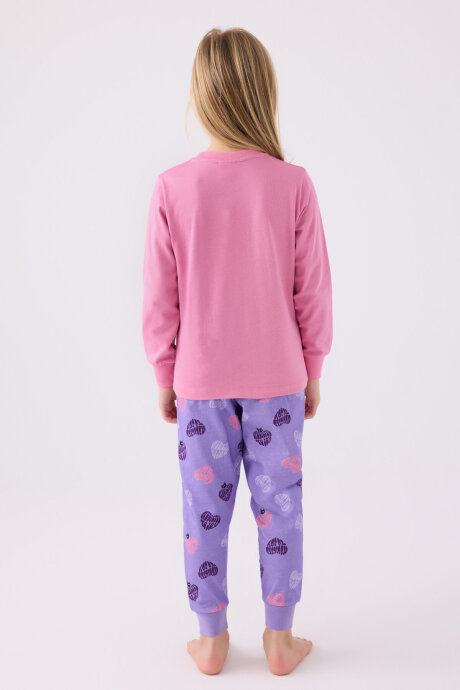 Rolypoly Kız Çocuk Bisiklet Yaka Pigment Baskılı Kışlık Regular Fit Pembe Pijama Takımı RP3466-C-V2 - 5