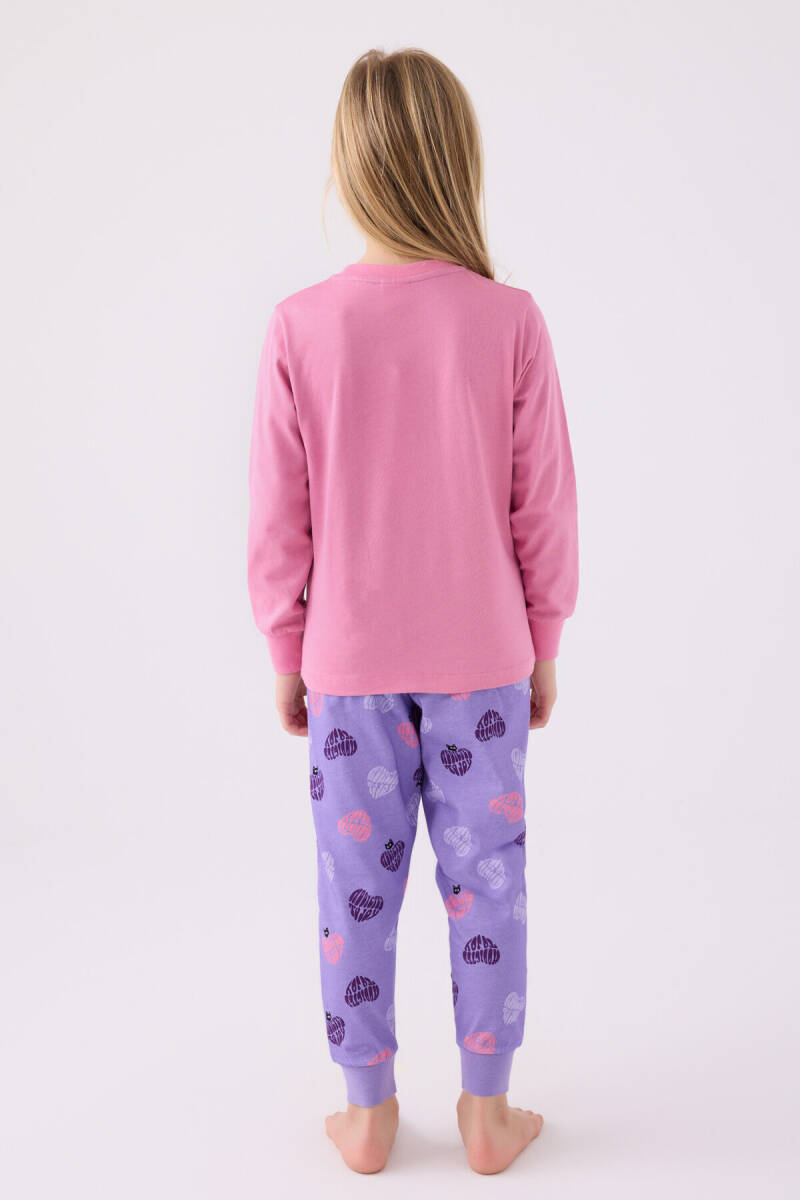 Rolypoly Kız Çocuk Bisiklet Yaka Pigment Baskılı Kışlık Regular Fit Pembe Pijama Takımı RP3466-C-V2 - 5