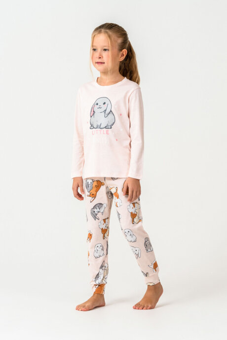 Rolypoly Kız Çocuk Bisiklet Yaka Baskılı Yazlık Relaxed Fit Pembe Pijama Takımı RP3775-C-V2
