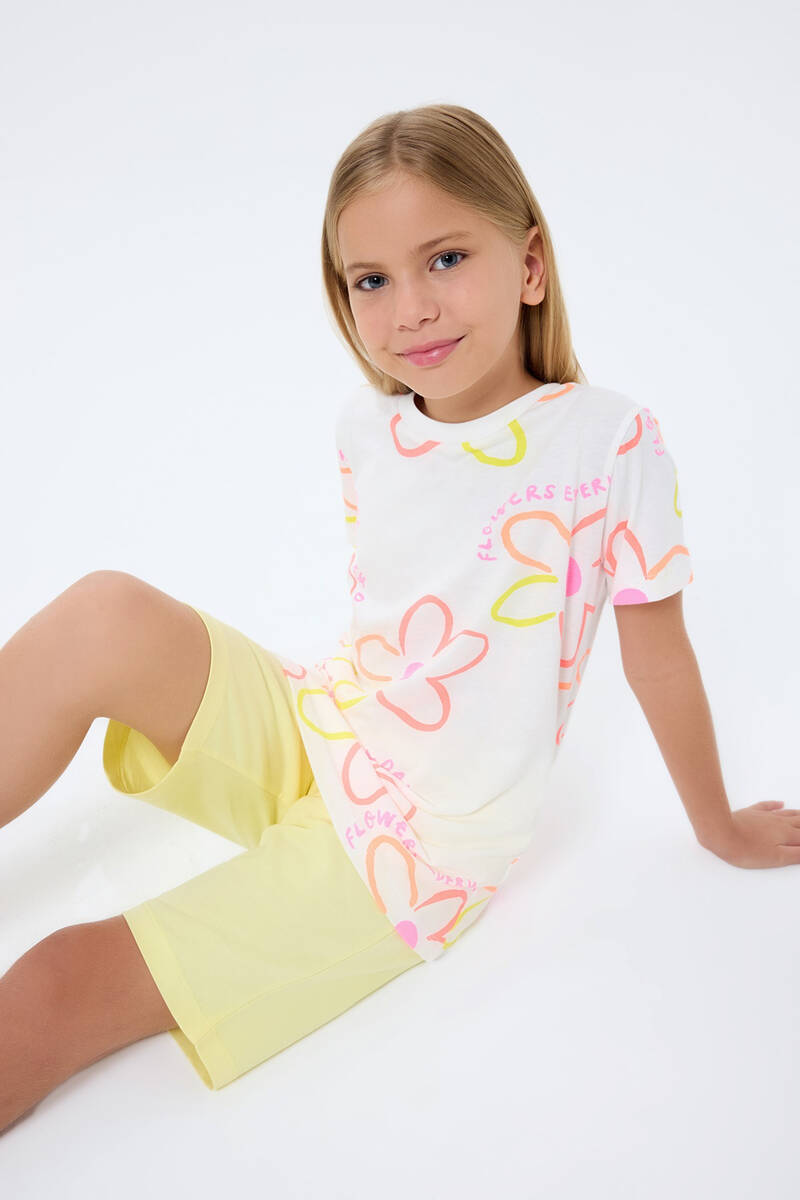 Rolypoly Kız Çocuk Krem Bermuda Takım