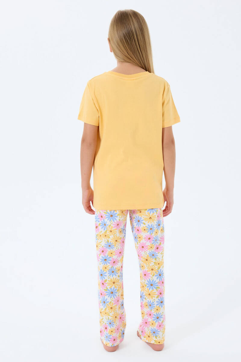 Rolypoly Kız Çocuk Bisiklet Yaka Baskılı Yazlık Regular Fit Sarı Pijama Takımı RP3782-C-V2 - 4
