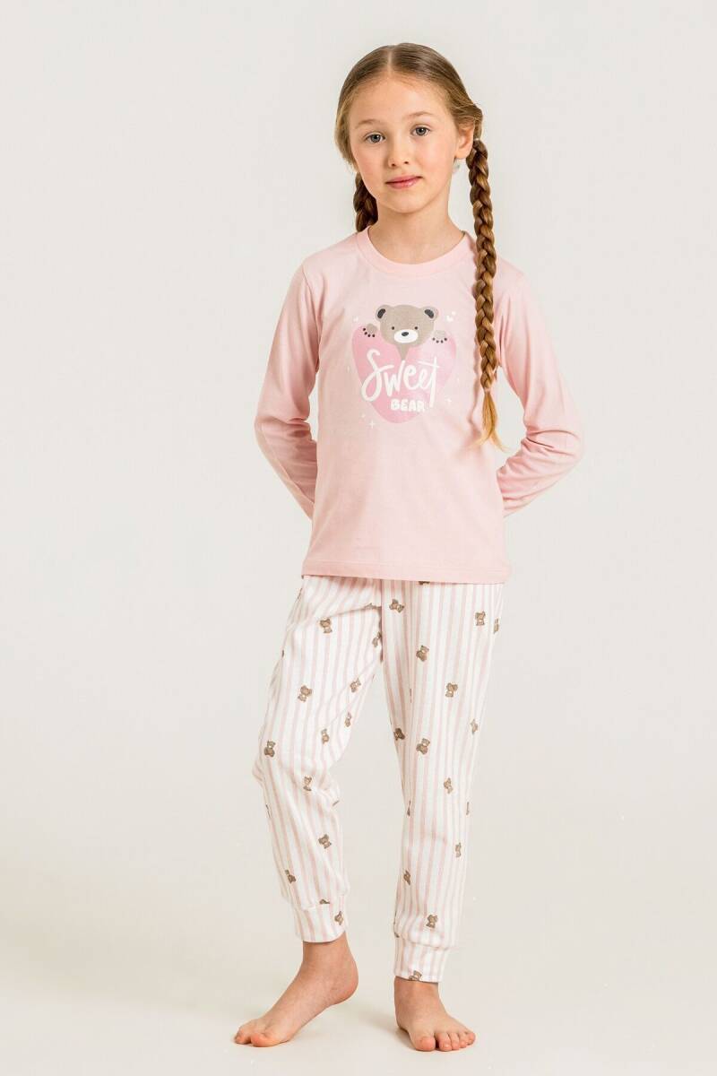 Rolypoly Kız Çocuk %100 Pamuk Sweet Bear Pembe Uzun Kol Pijama Takım RP3911-C-V1 - 7