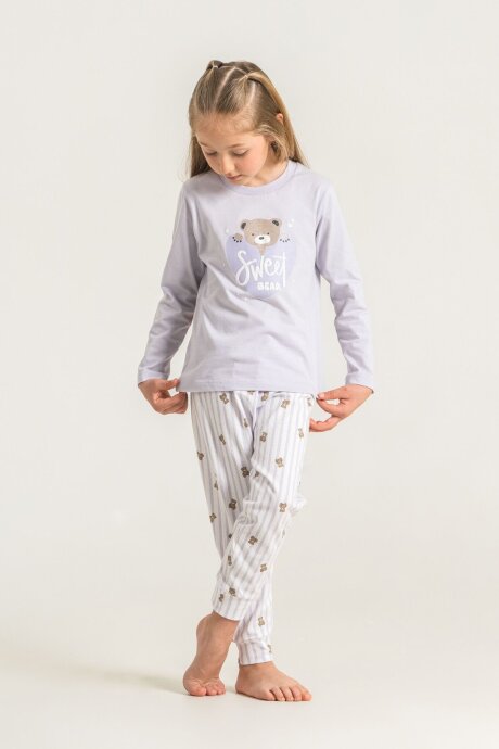 Rolypoly Kız Çocuk Sweet Bear Pembe Uzun Kol Mor Pijama Takım RP3911-C-V2 (1)