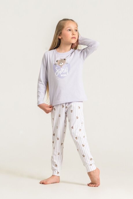 Rolypoly Kız Çocuk %100 Pamuk Sweet Bear Pembe Uzun Kol Mor Pijama Takım RP3911-C-V2 - 6