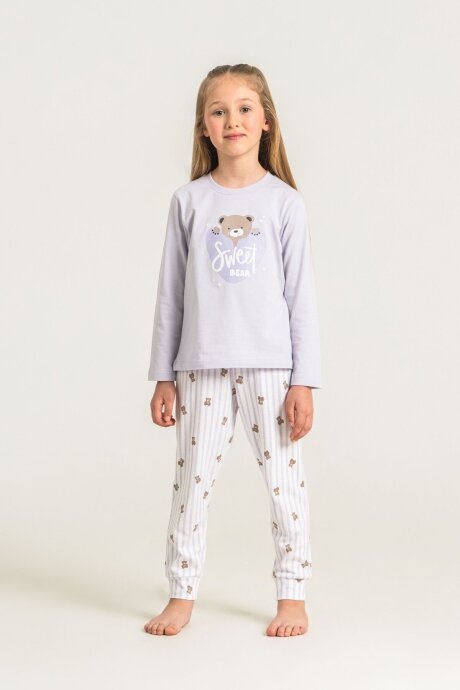 Rolypoly Kız Çocuk Sweet Bear Pembe Uzun Kol Mor Pijama Takım RP3911-C-V2
