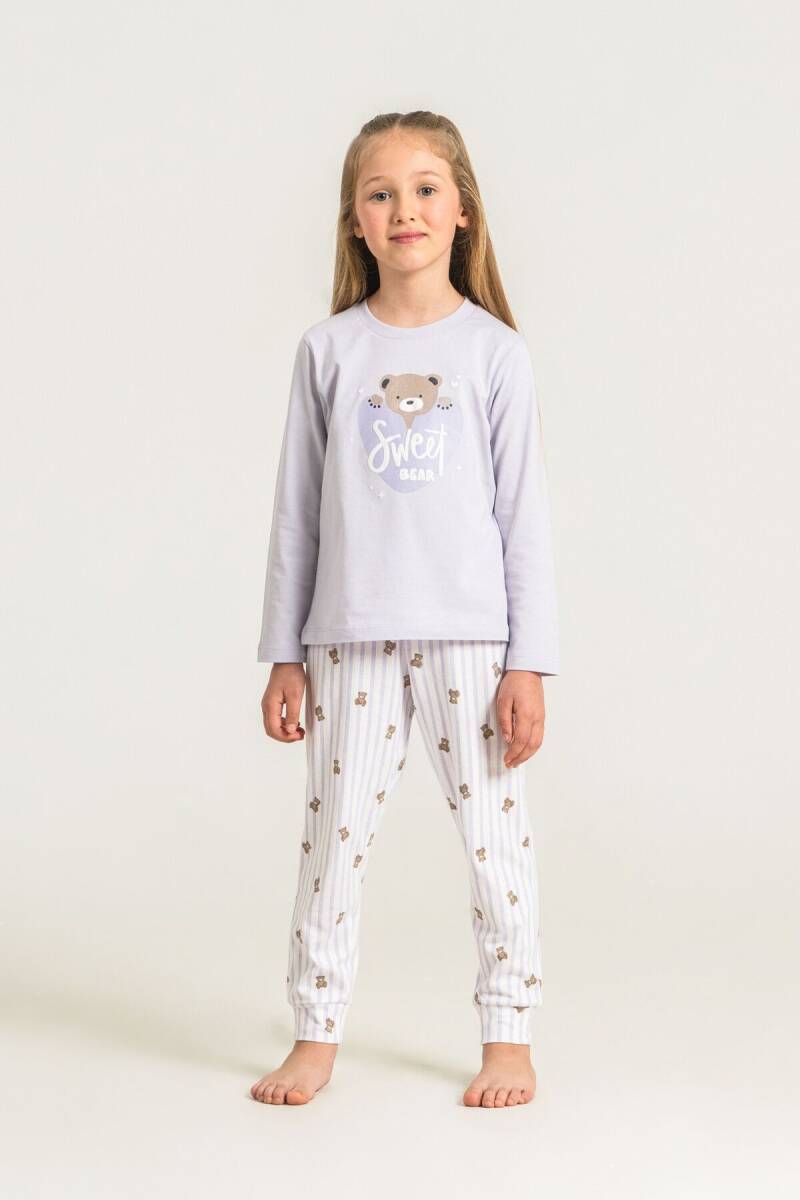 Rolypoly Kız Çocuk %100 Pamuk Sweet Bear Pembe Uzun Kol Mor Pijama Takım RP3911-C-V2 - 1