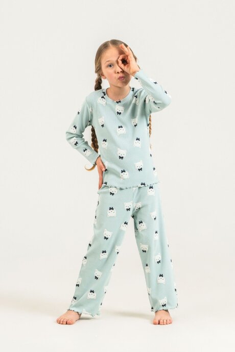 Rolypoly Kız Çocuk Pamuklu Teddy Bears Yeşil Uzun Kol Pijama Takım RP3901-C-V2 - 6