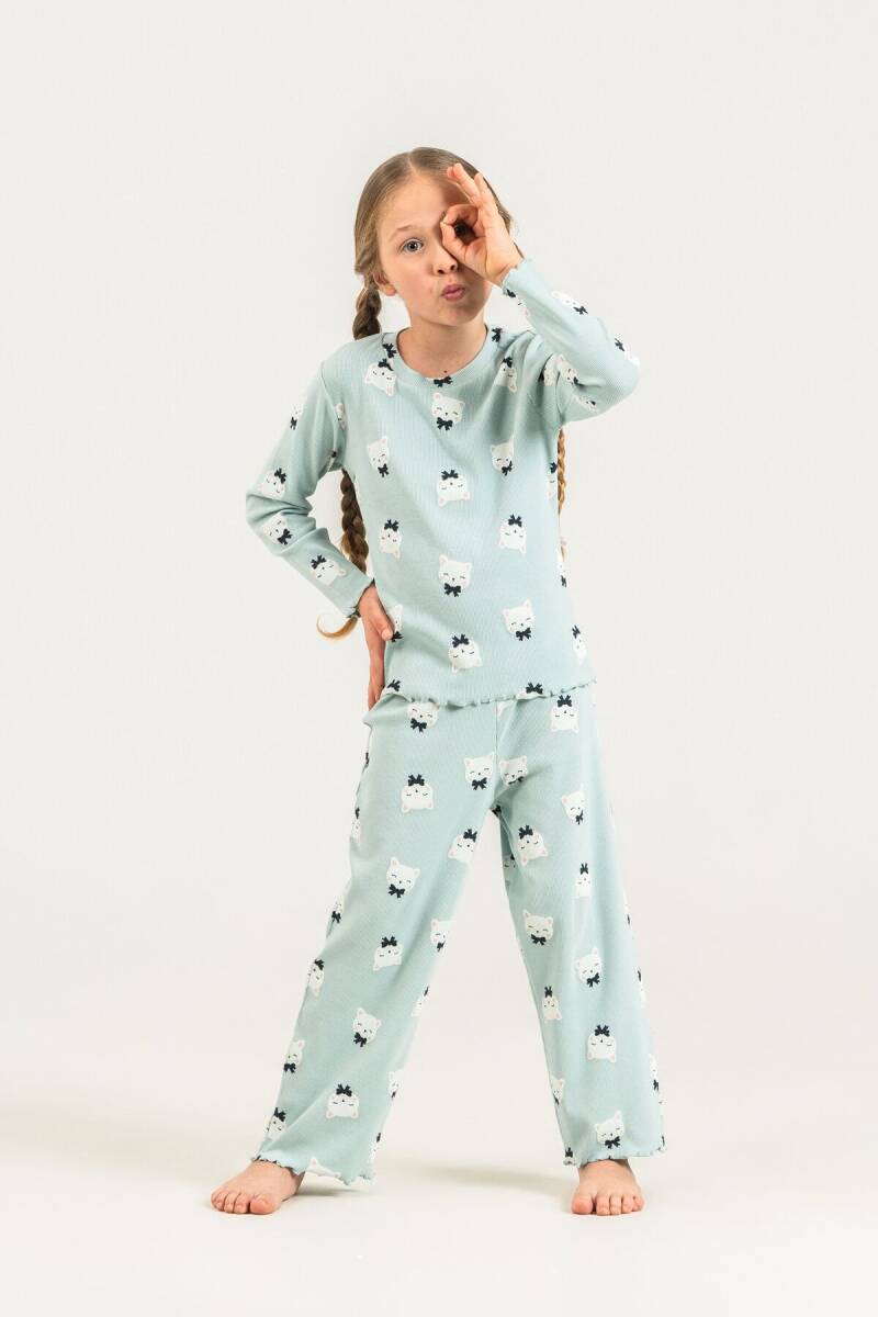 Rolypoly Kız Çocuk Pamuklu Teddy Bears Yeşil Uzun Kol Pijama Takım RP3901-C-V2 - 6