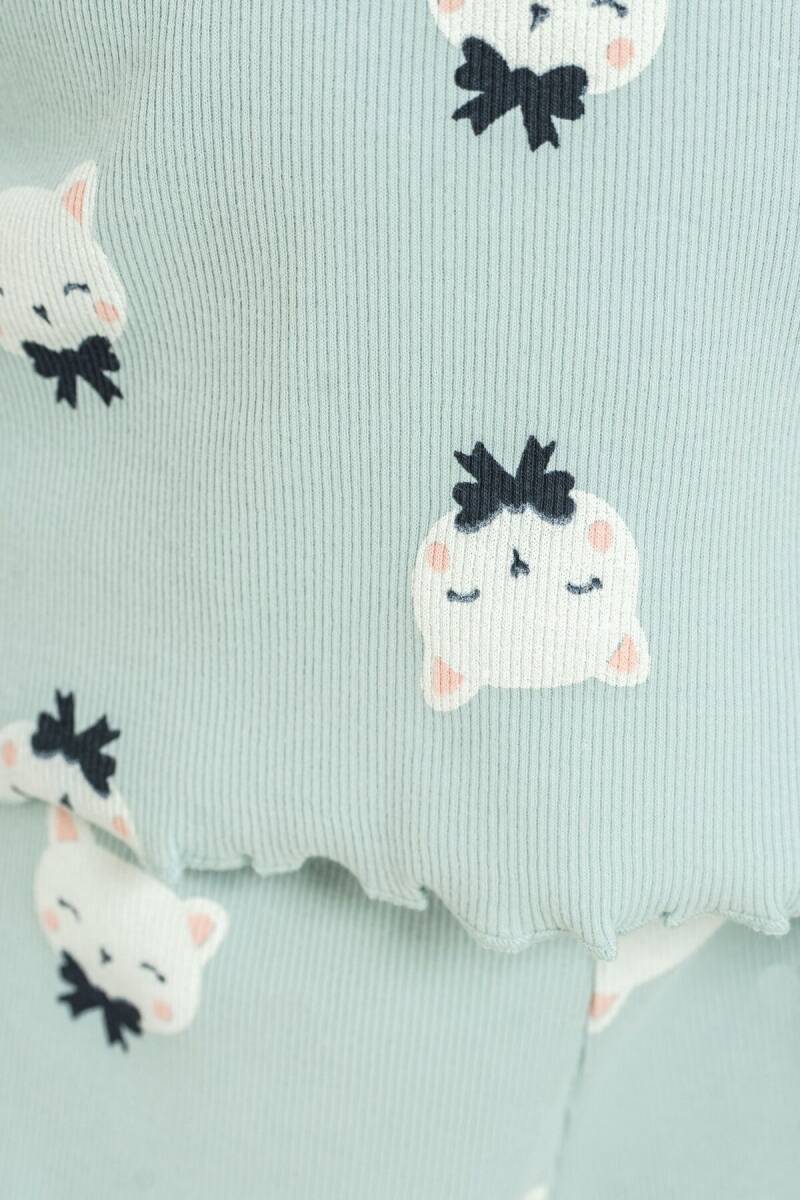 Rolypoly Kız Çocuk Pamuklu Teddy Bears Yeşil Uzun Kol Pijama Takım RP3901-C-V2 - 5