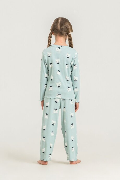 Rolypoly Kız Çocuk Pamuklu Teddy Bears Yeşil Uzun Kol Pijama Takım RP3901-C-V2 - 4