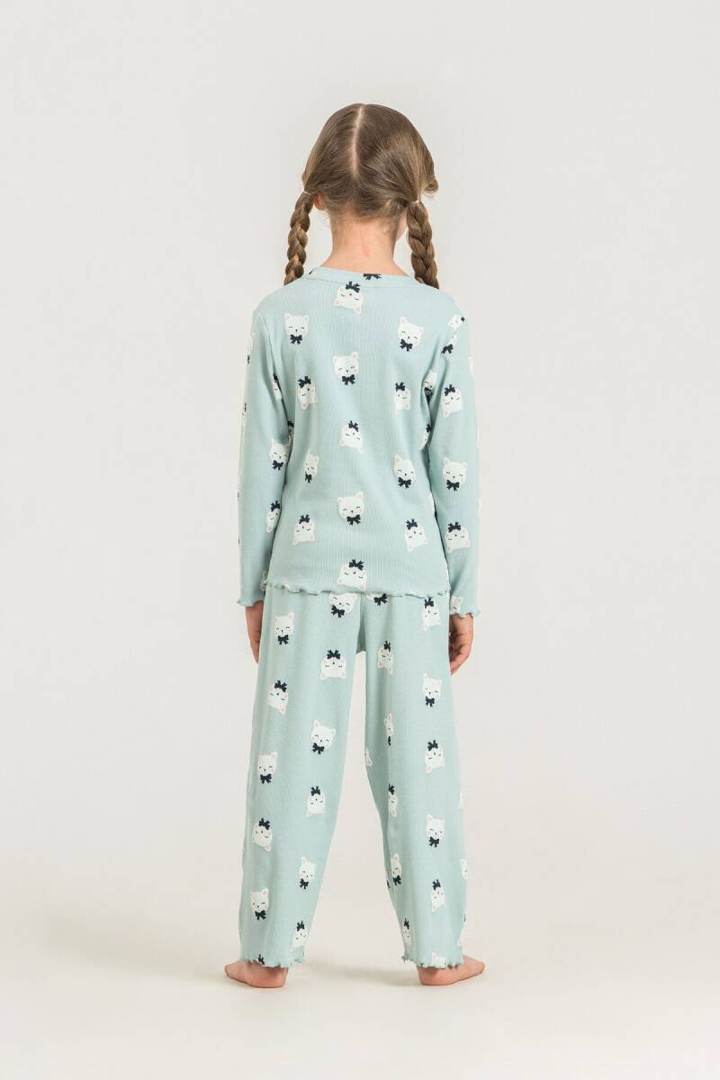 Rolypoly Kız Çocuk Pamuklu Teddy Bears Yeşil Uzun Kol Pijama Takım RP3901-C-V2 - 4
