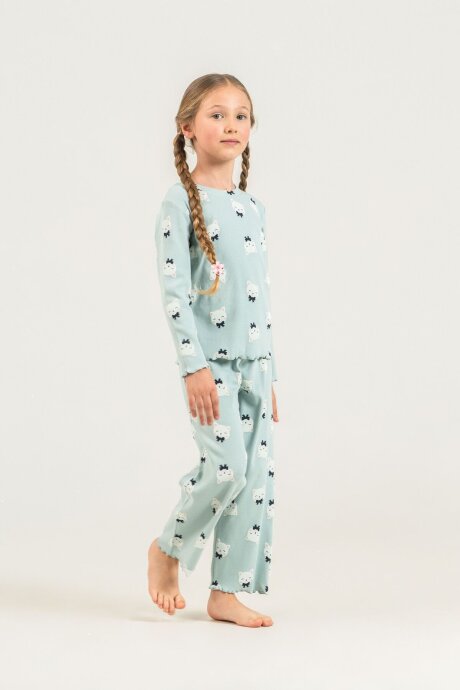 Rolypoly Kız Çocuk Pamuklu Teddy Bears Yeşil Uzun Kol Pijama Takım RP3901-C-V2 - 7