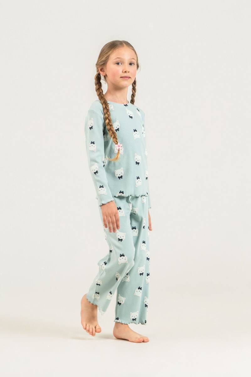 Rolypoly Kız Çocuk Pamuklu Teddy Bears Yeşil Uzun Kol Pijama Takım RP3901-C-V2 - 7