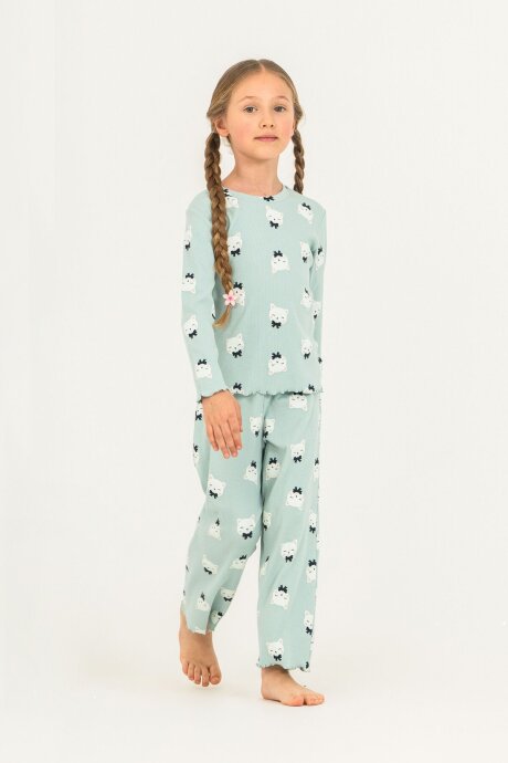 Rolypoly Kız Çocuk Pamuklu Teddy Bears Yeşil Uzun Kol Pijama Takım RP3901-C-V2
