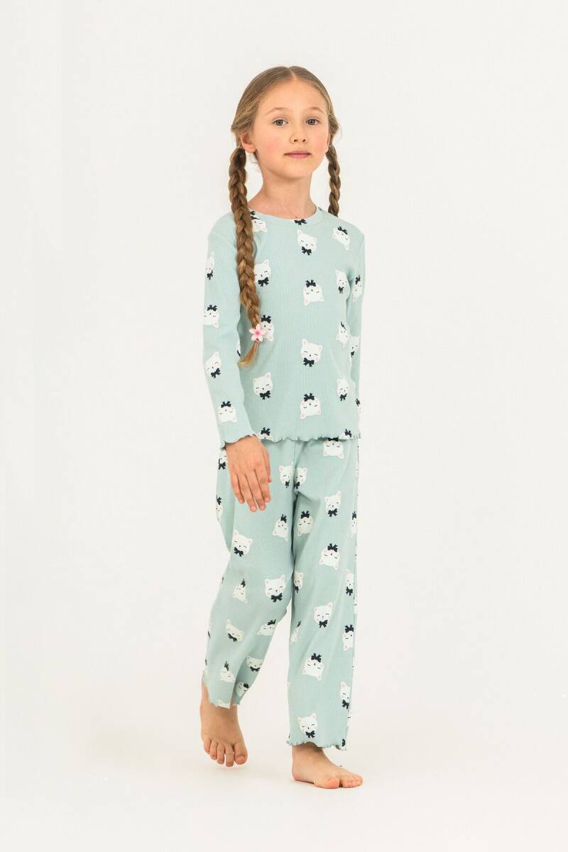 Rolypoly Kız Çocuk Pamuklu Teddy Bears Yeşil Uzun Kol Pijama Takım RP3901-C-V2 - 1