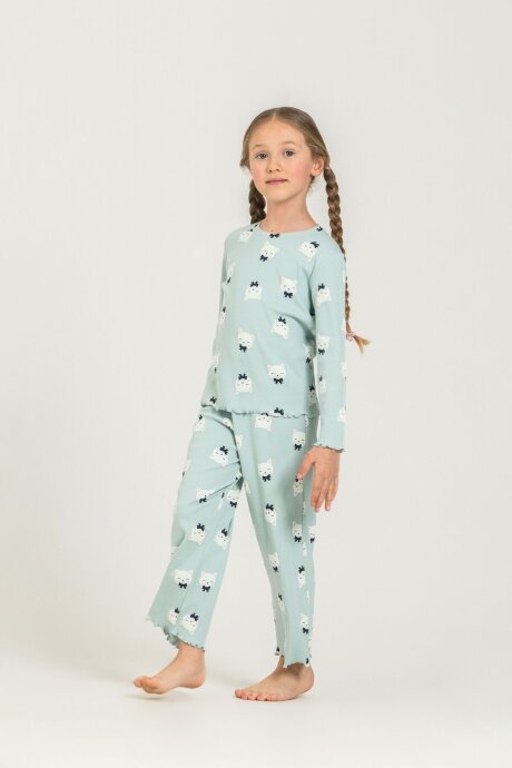 Rolypoly Kız Çocuk Pamuklu Teddy Bears Yeşil Uzun Kol Pijama Takım RP3901-C-V2 (1)