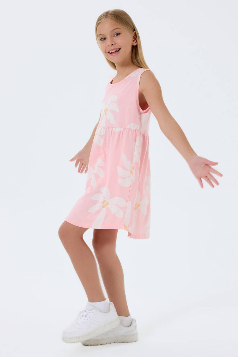 Rolypoly Kız Çocuk %100 Pamuk Bisiklet Yaka Baskılı Yazlık Regular Fit Pembe Elbise RP3781-C-V2 - 2