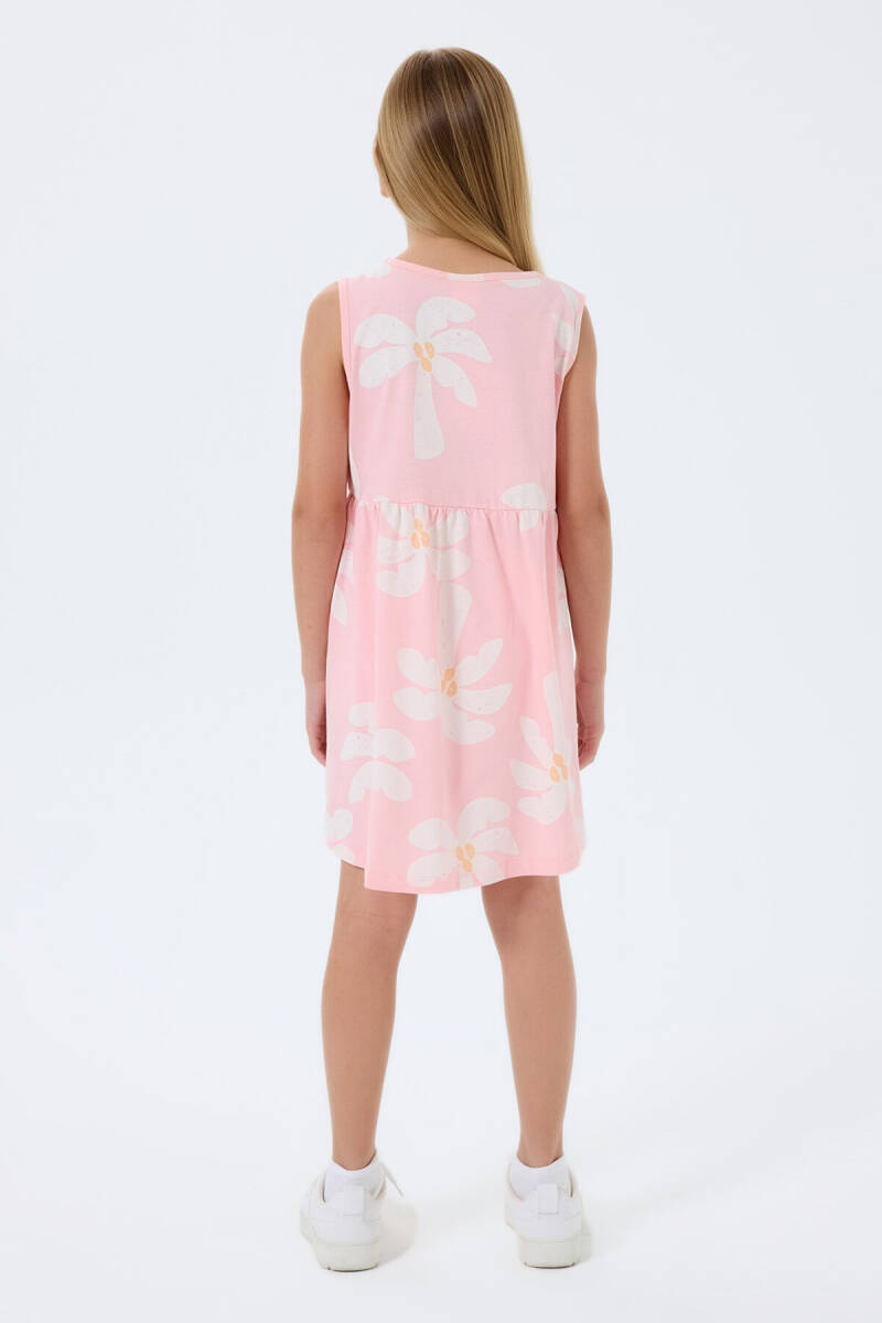 Rolypoly Kız Çocuk %100 Pamuk Bisiklet Yaka Baskılı Yazlık Regular Fit Pembe Elbise RP3781-C-V2 - 4