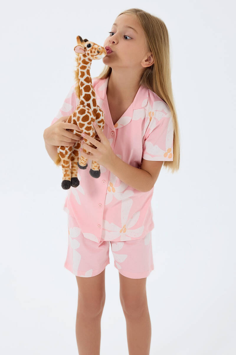 Rolypoly Kız Çocuk Pembe Gömlek Şort Takım